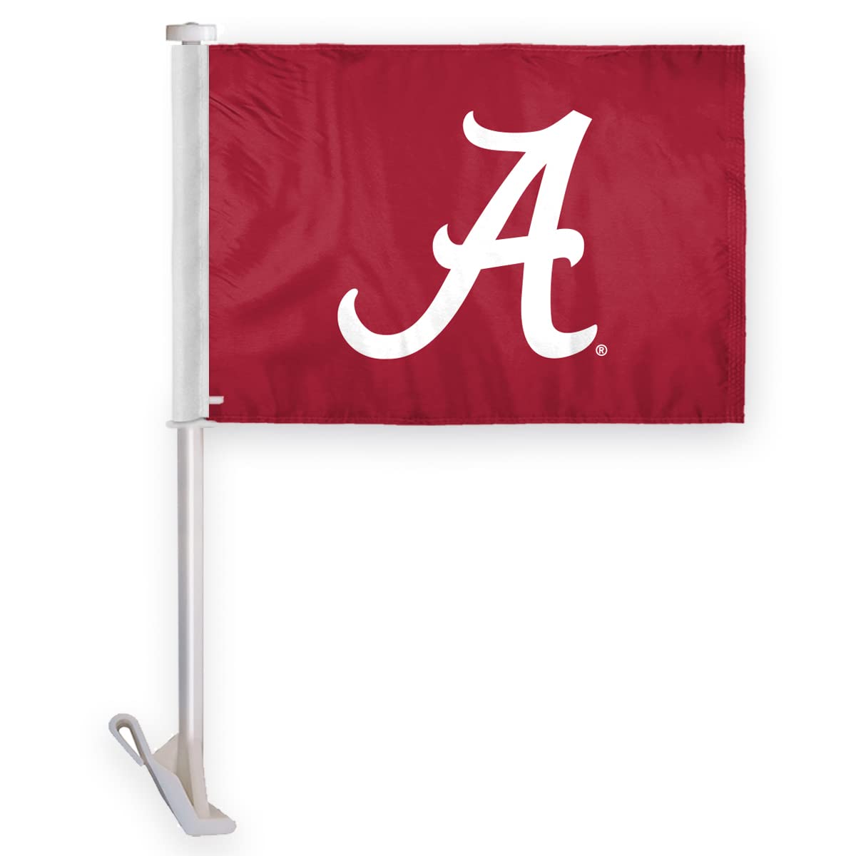 Alabama University Crimson Tide Primary A Logo Car Flags - 10.5x15 inch Double-Layered Printed Wrap Knitted Polyester - 19" Unbreakable Plastic Pole for Attaching to Vehicle Window - NCAA Licensed Alabama A Logo Car Flags