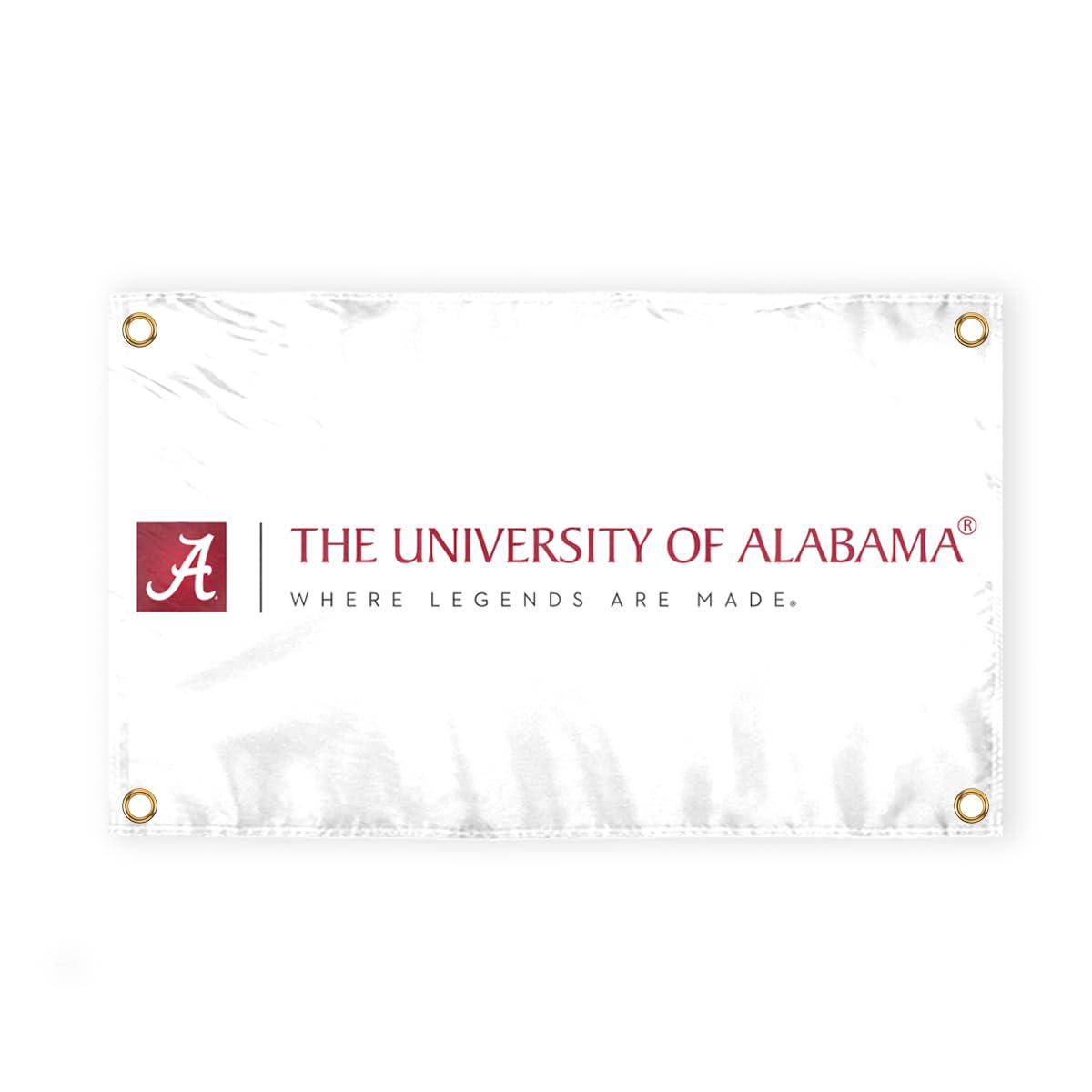 Alabama University Crimson Tide White Design Logo with 4 Brass Grommets - 4x6 Ft - Printed Double-Layered 2 ply Polyester - Correctly Reads on Both Sides - Finished Ends for Added Durability