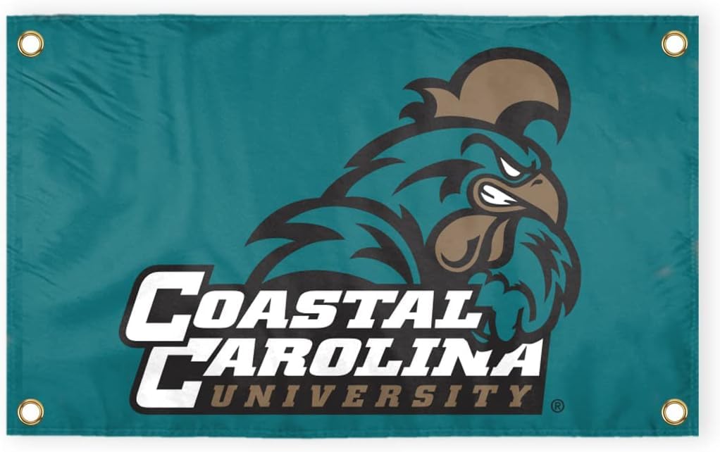 AGAS NCAA Coastal Carolina University Horizontal Banner - 4 x 2 Ft Polyester Material with 4 Brass Grommets along edges for wall hanging - Dorm Room Décor - Parties Gift Wall Flag