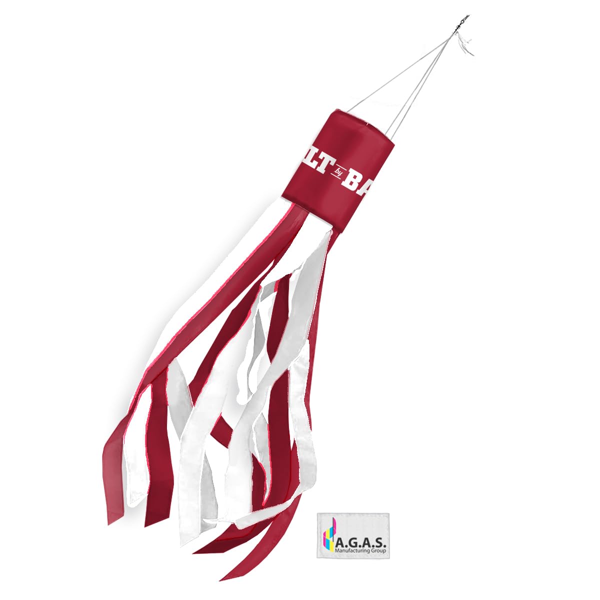 AGAS Small Alabama University Built by Bama Windsock - 30"x 5.5" inch| Durable Polyester | Team-Coloured Alternate 6 Stripes | Easy Hanging Clip