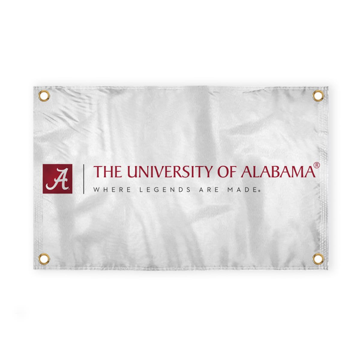 Alabama University Crimson Tide White Design Logo with 4 Brass Grommets - 4x6 Ft - Printed Double-Layered 2 ply 200 Denier Nylon - Correctly Reads on Both Sides - Finished Ends for Added Durability - Quadruple Stitched Fly End