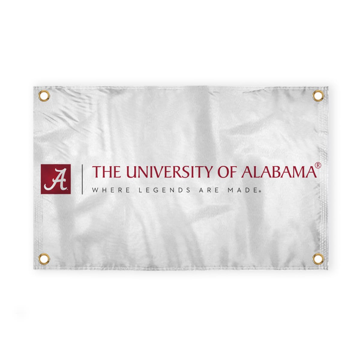 Alabama University Crimson Tide White Design Logo with 4 Brass Grommets - 4x6 Ft - Printed Double-Layered 2 ply Spun Polyester - Correctly Reads on Both Sides - Finished Ends for Added Durability - Quadruple Stitched Fly End