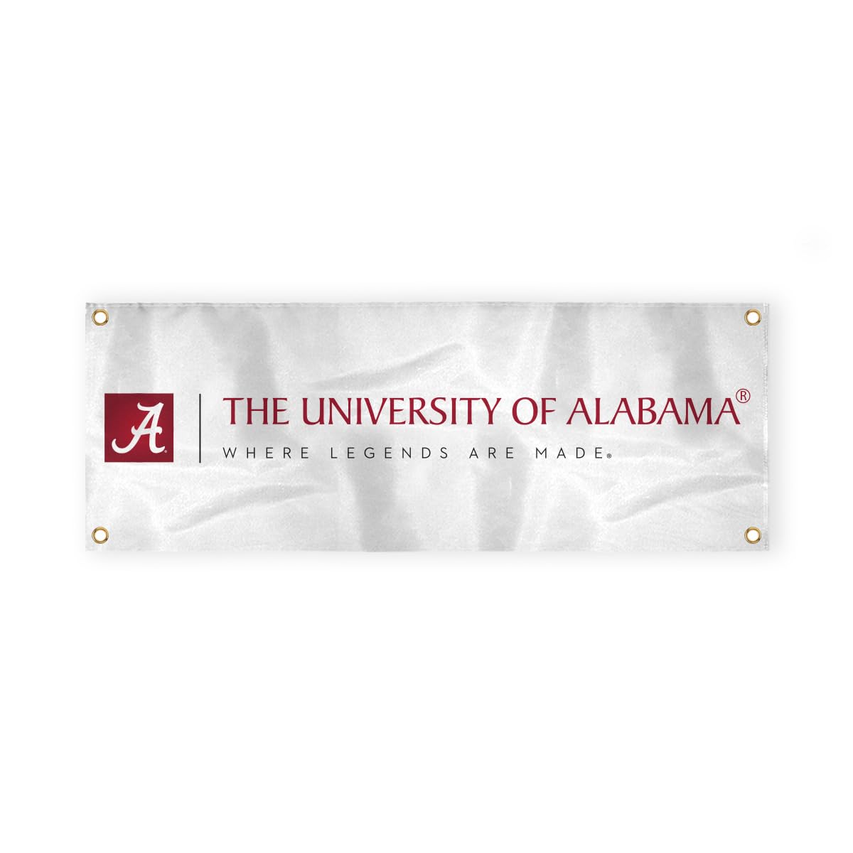 Alabama University Crimson Tide White Design Logo with 4 Brass Grommets - 2x4 Ft - Printed Double-Layered 2 ply 200 Denier Nylon - Correctly Reads on Both Sides - Finished Ends for Added Durability - Quadruple Stitched Fly End