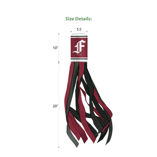 AGAS Fordham University Windsock 30 x 5.5 inch – Single Sided Printed Polyester Fordham Rams Wind sock with F Logo – Official NCAA Product – Ford ham University Windsock with Hanging Clip and Red White Streamers