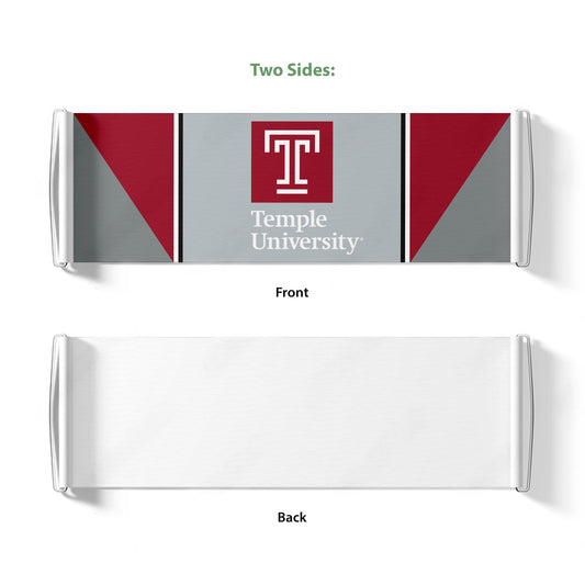 AGAS Temple University Block T and Wordmark Scroll Banner 9.5 x 27.5 inch – Single Sided Printed Vinyl 1 Ply – Officially Licensed NCAA Product – Temple Owls Roll Up Banner with PVC Tube and Handles