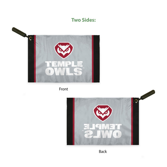 AGAS Temple Owls Text and Owl Logo Swirler Flag 12 x 18 inch – Single Sided Printed ePoly 1 Ply with Bleed Through – Officially Licensed NCAA Product – Temple Owls Swivel Flag with 1.5 inch Canvas Header, Brass Grommet and Stitched Edges
