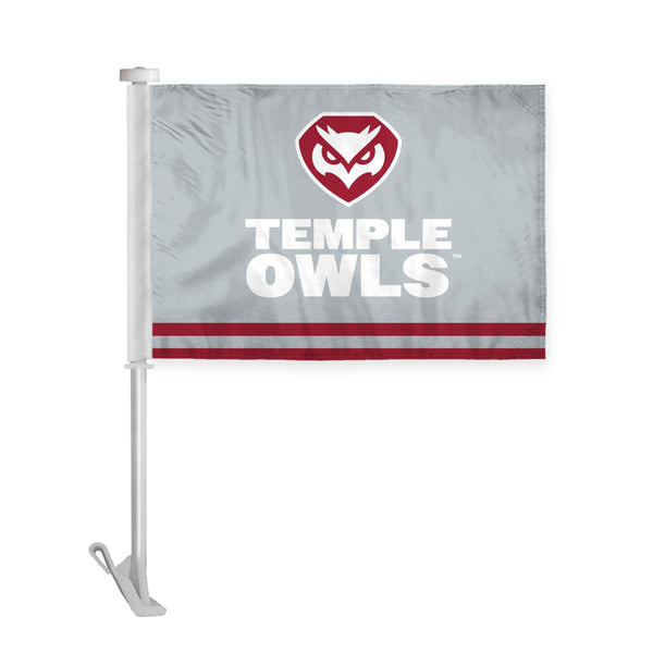 AGAS Temple Owls Text and Owl Logo Premium Car Flag 10.5 x 15 inch – Single Sided Printed Wrap Knitted Polyester with Bleed Through – Officially Licensed NCAA Product – Temple University Vehicle Flag with 19 inch Stiff Pole and 1 inch Sleeve