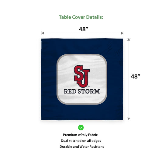 AGAS St. John’s University Table Cover 48 x 48 inch – Single Sided Printed Wrap Knitted Polyester SJU Red Storm Logo Design – Official NCAA Red Storm Product – Square Table Cover