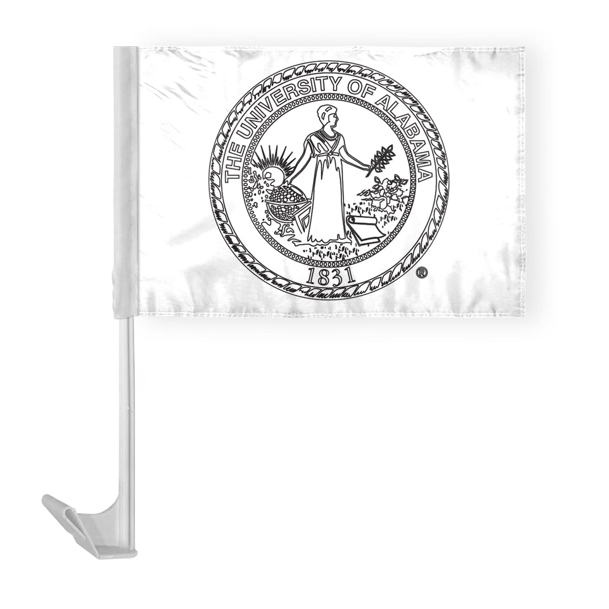 AGAS Alabama University Seal Car Flags - 12x16 inch Double-Layered Printed Polyester Fabric - 17" Flexible Plastic Pole for Attaching to Vehicle Window - Alabama University Parade Flags