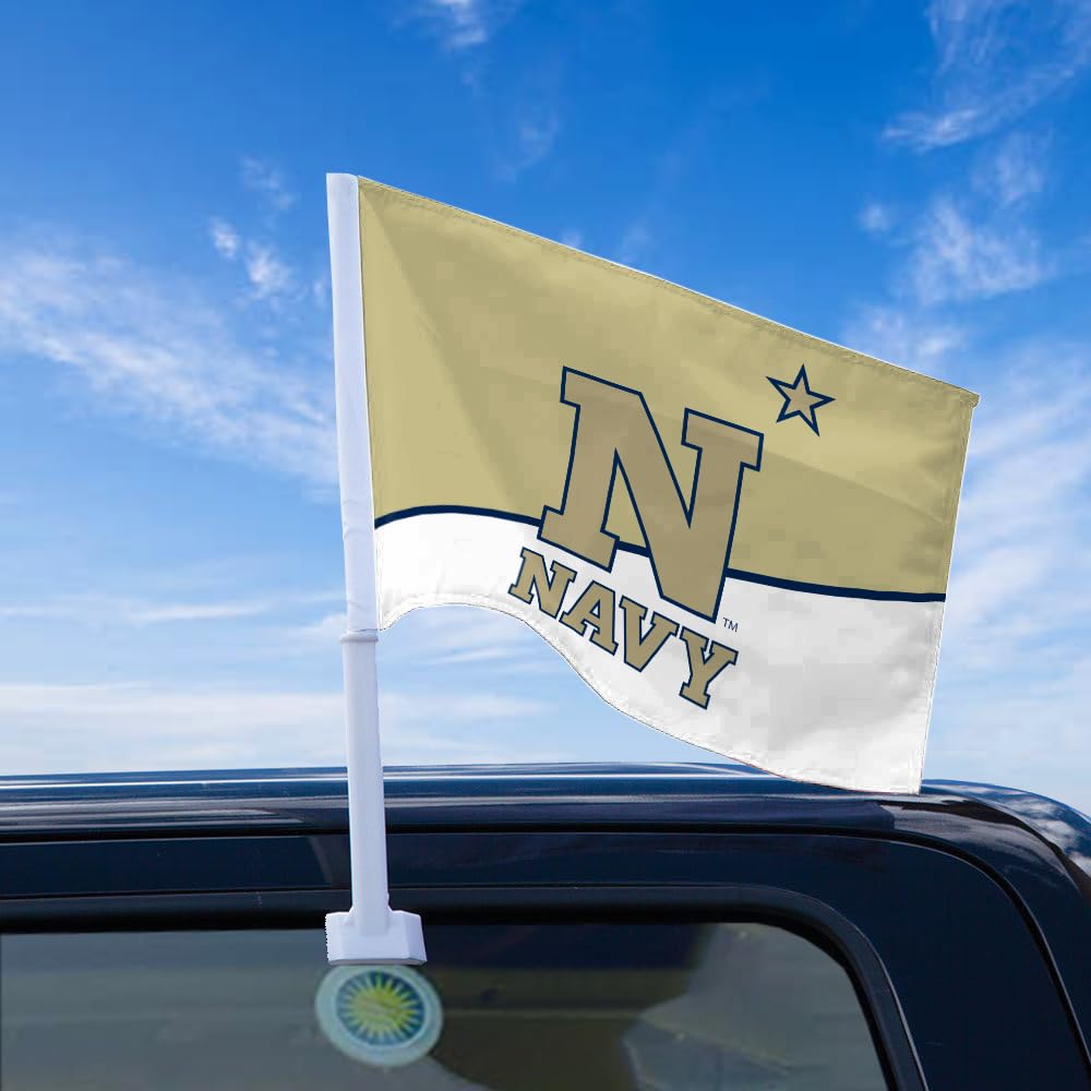 AGAS Naval Academy Flag for Car 12x16 Inch, N* Logo, Licensed USNA N-Star Car Window Flag - 17" Flex Pole, Single Reverse Printed Polyester