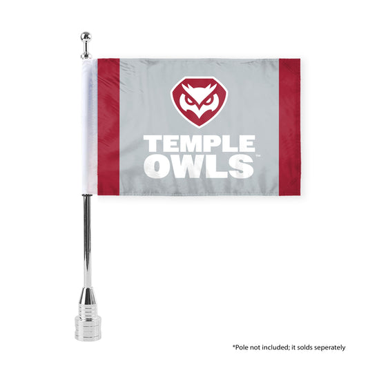 AGAS Temple Owls Text and Owl Logo Motorcycle Flag 6 x 9 inch – Single Sided Printed Polyester with Bleed Through – Officially Licensed NCAA Product – Temple University Bike Flag with 0.75 inch Canvas Sleeve and Reinforced Stitching - No Pole Included