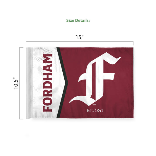 AGAS Fordham University Car Flag 10.5 x 15 inch – Single Sided Printed Wrap Knitted Polyester Fordham Rams Flag with F Logo – Official NCAA Product – Fordham University Vehicle Flag with 19 inch Stiff Pole and 1 inch Sleeve