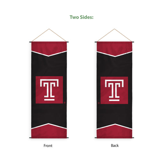 AGAS Temple University T Logo Scroll Sign 17.5 x 48 inch – Single Sided Printed Polyester – Officially Licensed NCAA Product – Temple Owls Hanging Scroll Sign with PVC Poles and Hanging Cord