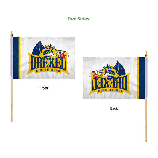 AGAS Drexel DU Dragons flags on sticks 12" x 18" - Single-Reverse Printed Polyester - 24" Wooden Dowel