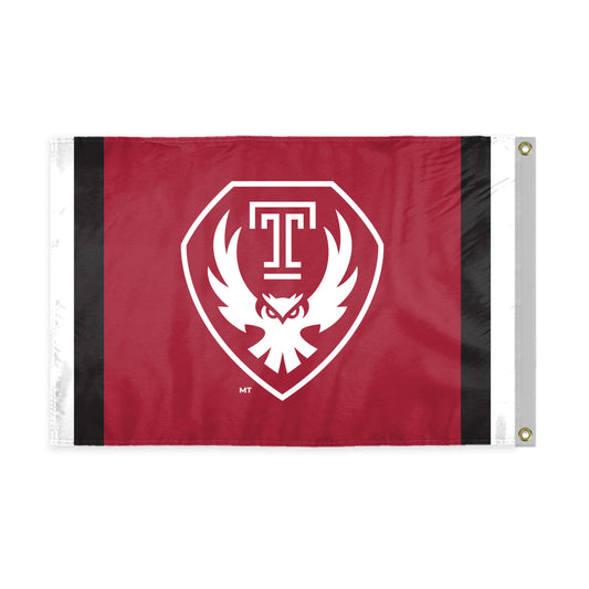 AGAS Temple Owls Logo Flag 2 x 3 ft – Single Sided Printed Polyester – Officially Licensed NCAA Product – Temple University Outdoor Flag with Brass Grommets, Canvas Header and Reinforced Stitched Edges for Indoor Outdoor Display