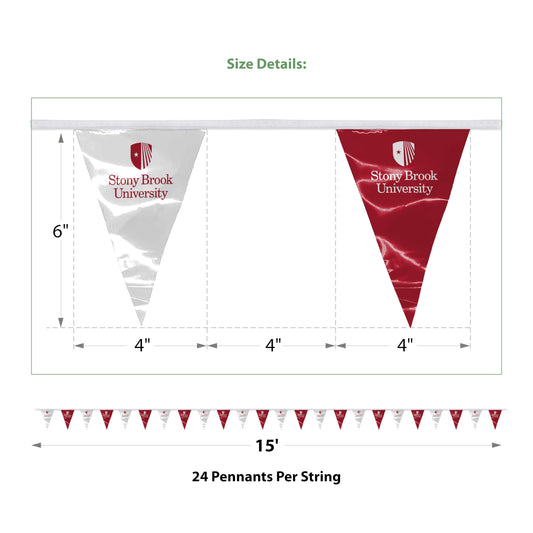 AGAS Stony Brook University Pennant Banner String 4 x 6 inch – 15 ft Triangle Pennants Stony Brook Seawolves Design – Official NCAA SBU Product – Party Decoration with 24 Pieces
