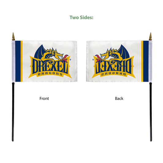 AGAS Drexel DU University flags on sticks with Plastic Base 4x6 inch Single-Reverse Printed Polyester - 4"x6" Dragons Handheld Stick Flags