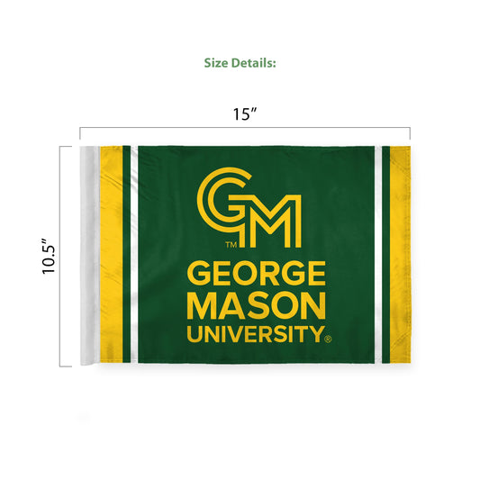 AGAS Double-Sided George Mason GMU Patriots Car Flag - 10.5x15 inch Printed Wrap Knitted Polyester - 19" Unbreakable Plastic Pole - Auto Flags