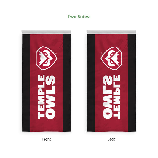 AGAS Temple Owls Vertical Text Banner 2 x 4 ft – Single Sided Printed Polyester with Bleed Through – Officially Licensed NCAA Product – Temple University Hanging Banner with 1.5 inch Pole Sleeve and Reinforced Stitching