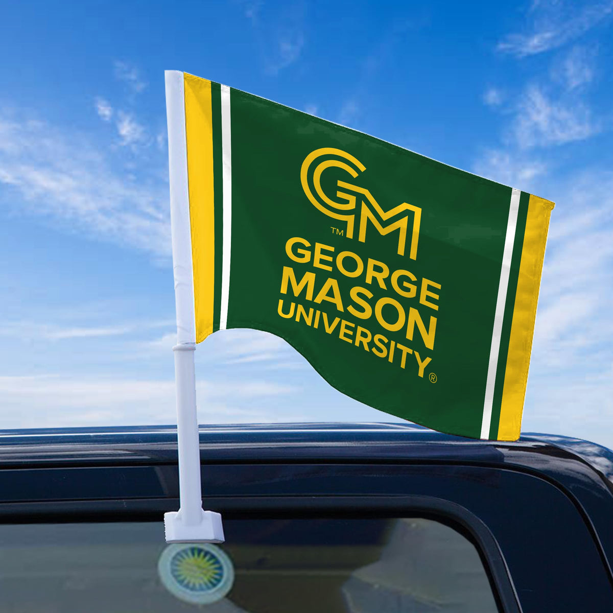 AGAS George Mason GMU University Logo Flag for Car 12x16 Inch, Licensed Patriots Car Window Flag - 17" Flex Pole, Single Reverse Printed Polyester