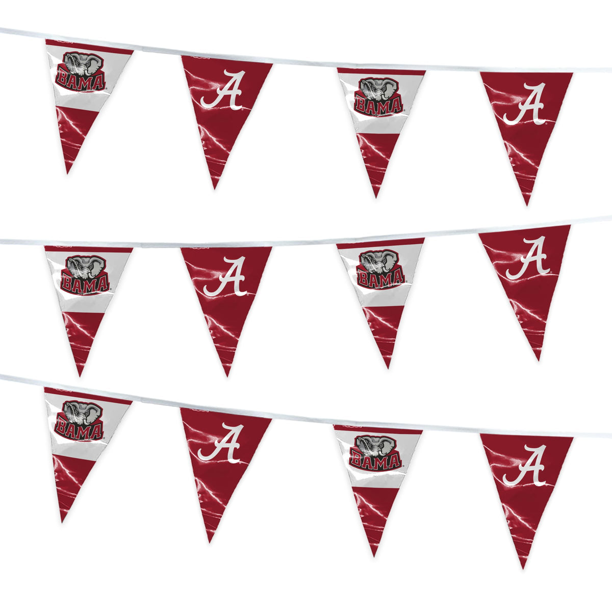 AGAS Alabama University Crimson Tide Decor 15 Foot Long String, Bama Triangle Flag Bunting Decorations, Team Logos & Big Al for Tailgates, Graduation, Birthdays, Dorm - NCAA Officially Licensed