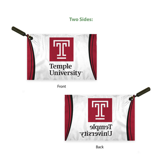 AGAS Temple University Block T and Wordmark Swirler Flag 12 x 18 inch – Single Sided Printed ePoly 1 Ply with Bleed Through – Officially Licensed NCAA Product – Temple Owls Swivel Flag with 1.5 inch Canvas Header, Brass Grommet and Stitched Edges
