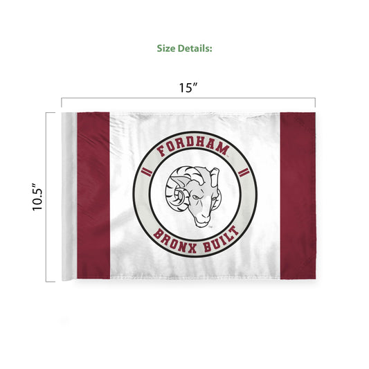AGAS Fordham University Premium Car Flag 10.5 x 15 inch – Single Sided Printed Wrap Knitted Polyester Fordham Rams Flag Bronx Built Design – Official NCAA Product – Fordham University Vehicle Flag with 19 inch Stiff Pole and 1 inch Sleeve