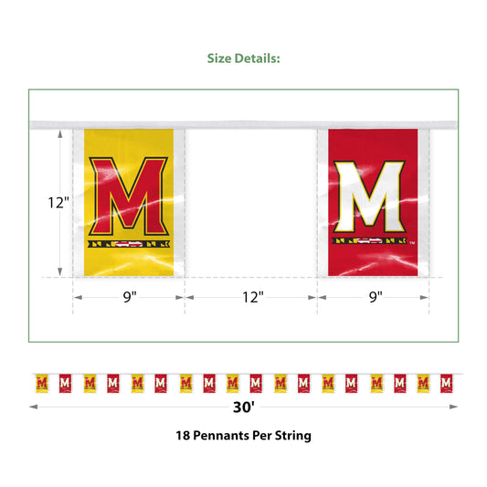 AGAS 30' Maryland UMD University Streamers, Bunting Flag for Tailgate, Game Day, Dorms, College Party Decoration Rectangle