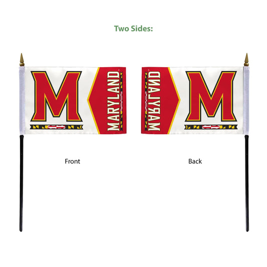 AGAS Maryland UMD University flags on sticks with Plastic Base 4x6 inch Single-Reverse Printed Polyester - 4"x6" Terrapins Handheld Stick Flags
