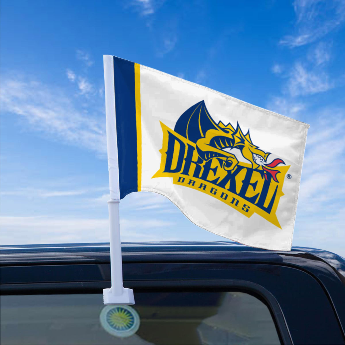 AGAS Drexel DU University Logo Flag for Car 12x16 Inch, Licensed Dragons Car Window Flag - 17" Flex Pole, Single Reverse Printed Polyester