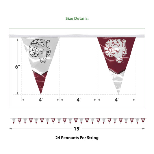 AGAS Fordham University Pennant Banner String 4 x 6 inch – 15 ft Triangle Flags Fordham Rams Banner Bronx Built Design – Single Sided Printed 9 Mil Poly – Official NCAA Product – Fordham University Party Banner with 24 Pennants