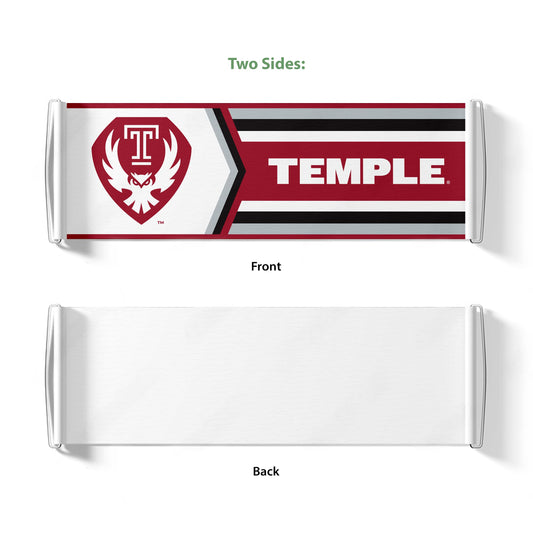 AGAS Temple Owls Text and Owl Logo Scroll Banner 9.5 x 27.5 inch – Single Sided Printed Vinyl 1 Ply – Officially Licensed NCAA Product – Temple Owls Roll Up Banner with PVC Tube and Handles