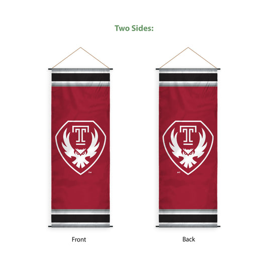 AGAS Temple University Owl Logo Scroll Sign 17.5 x 48 inch – Single Sided Printed Polyester – Officially Licensed NCAA Product – Temple Owls Hanging Scroll Sign with PVC Poles and Hanging Cord