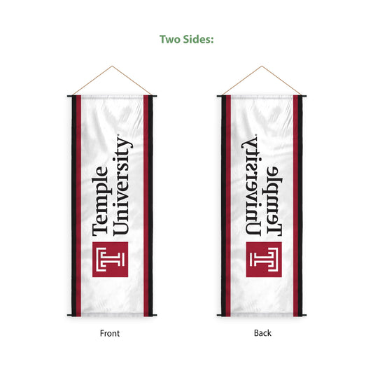 AGAS Temple University Vertical Wordmark Scroll Sign 17.5 x 48 inch – Single Sided Printed Polyester – Officially Licensed NCAA Product – Temple Owls Hanging Scroll Sign with PVC Poles and Hanging Cord