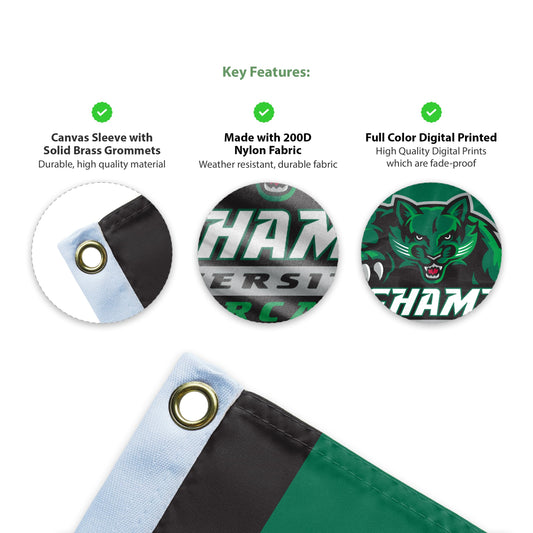 AGAS Binghamton University Flag 4 x 6 ft – Single Sided Printed Nylon BU Bearcats Mascot and Wordmark Design – Official NCAA Binghamton Bearcats Flag – Outdoor Display with Canvas Header, Brass Grommets and Reinforced Stitched Edges