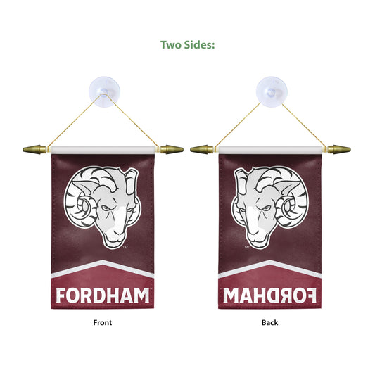 AGAS Fordham University Mini Banner 4 x 6 inch – Single Sided Printed Satin Fordham Rams Banner Ram Head and Fordham Text Design – Official NCAA Product – Fordham University Hanging Banner with Cross Bar, Hanging Cord and Suction Cup
