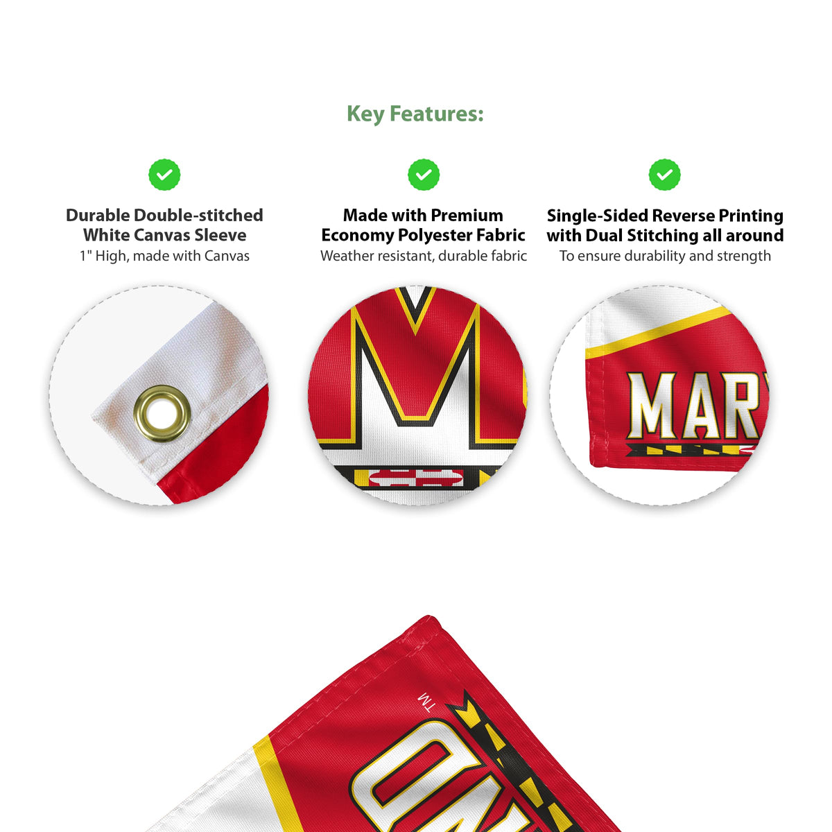 AGAS Maryland UMD University Yard Flag, 18 x 12 inch, For Outdoor Display and Events Single-Sided Polyester - With Flagpole