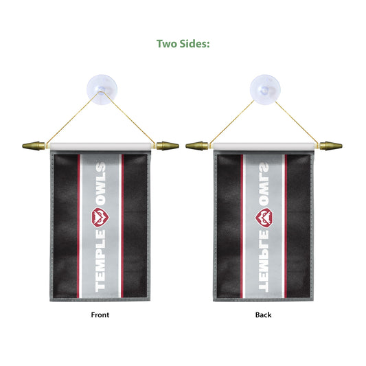 AGAS Temple Owls Vertical Text Mini Banner 4 x 6 inch – Single Sided Printed Satin – Officially Licensed NCAA Product – Temple University Hanging Banner with Cross Bar, Hanging Cord and Suction Cup
