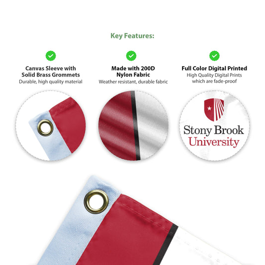 AGAS Stony Brook University Flag 4 x 6 ft – Single Sided Printed Nylon Stony Brook Seawolves Flag – Official NCAA SBU Product – Outdoor Display with Canvas Header, Brass Grommets and Reinforced Stitched Edges