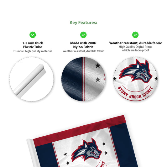 AGAS Stony Brook University Golf Flag 14 x 20 inch – Single Sided Printed Nylon Stony Brook Spirit Design – Official NCAA SBU Product – Golf Display with Plastic Tube Insert and Reinforced Stitched Edges
