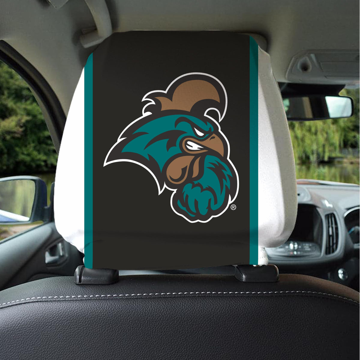 AGAS Coastal Carolina CCU Chanticleers Car Headrest Cover with Elastic Band for Cars, Chanticleers Unisex Adult Stretchy Material Spandex Polyester Universal Size 9" x 10.5"