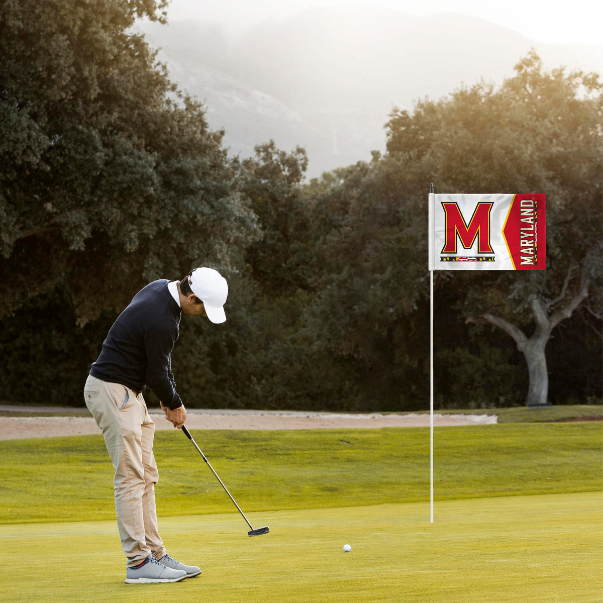 AGAS Maryland UMD Terrapins Golf Flags with Tube Insert 14x20 inch, Mini Putting Green Flags for Yard, 200D Nylon, Canvas Header Stitched Borders
