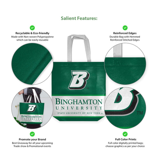 AGAS Binghamton University Tote Bag 14 x 14 x 8 inch – Single Sided Printed Nonwoven Fabric Block B Logo Design – Official NCAA Binghamton Bearcats Product – Reusable Tote Bag
