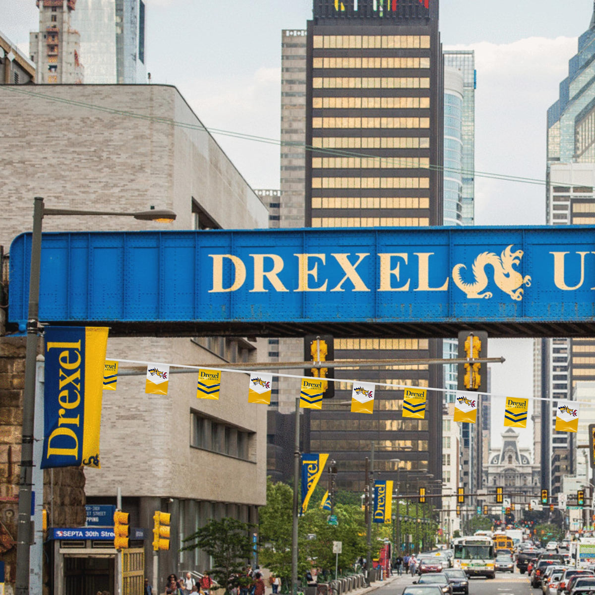 AGAS 30' Drexel DU University Streamers, Bunting Flag for Tailgate, Game Day, Dorms, College Party Decoration Rectangle