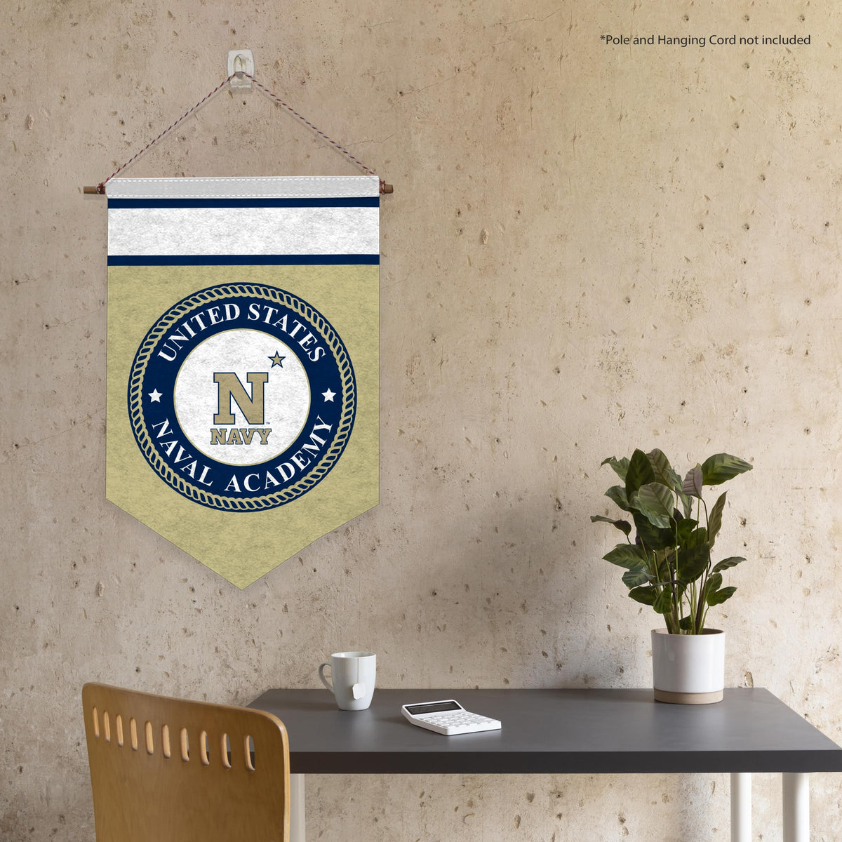 AGAS Mini US Naval Academy Midshipmen Logo Wall Hanging Triangle Felt Banner 12X18 inches - with 1" Pole Sleeve