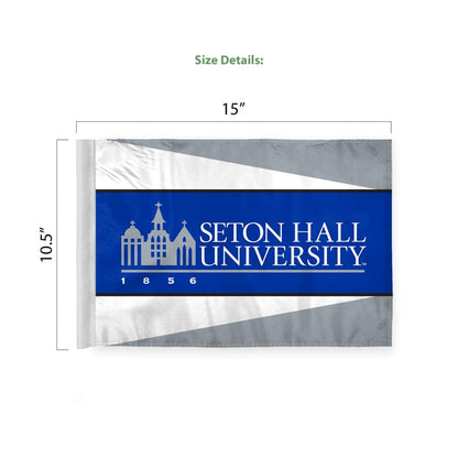 AGAS Seton Hall University Car Flag 10.5 x 15 inch – Single Sided Printed Wrap Knitted Polyester Seton Hall University Wordmark Design – Official NCAA SHU Product – Vehicle Mount with 19 inch Stiff Pole and Sleeve