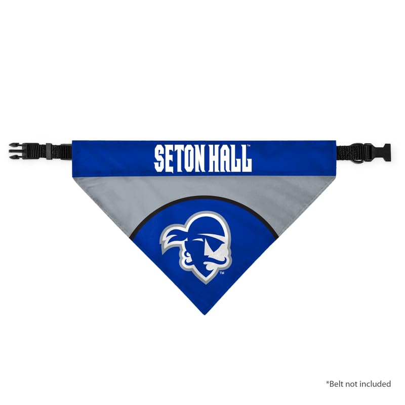 AGAS Seton Hall Pirates Pet Bandana 9.75 x 6.5 inch – Single Sided Printed Polyester Pirate Head Logo Design – Official NCAA SHU Product – Pet Bandana with Collar Sleeve No Collar Included