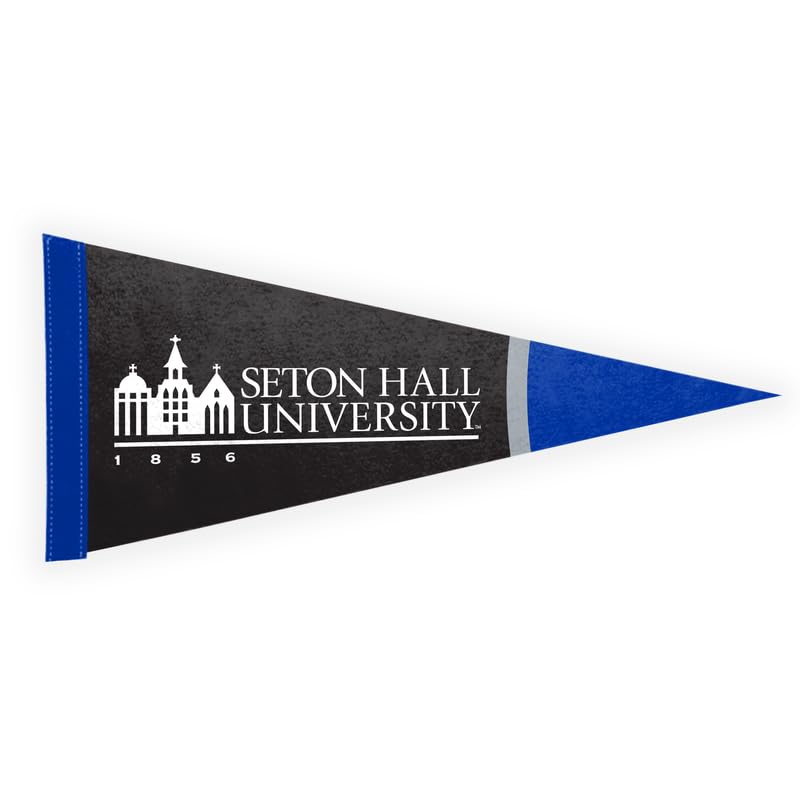 AGAS Seton Hall University Felt Pennant 12 x 30 inch – Single Sided Printed Acrylic Stiff Felt Seton Hall University Wordmark Design – Official NCAA SHU Product – Wall Pennant with Header and Heat Cut Edges