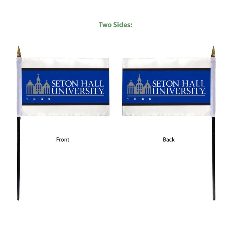 AGAS Seton Hall University Stick Flag 4 x 6 inch – Single Sided Printed Polyester Seton Hall University Wordmark Design – Official NCAA SHU Product – Desk Display with 11 inch Plastic Pole and Black Base