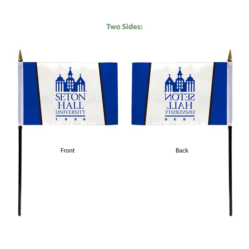 AGAS Seton Hall University Stick Flag 4 x 6 inch – Single Sided Printed Polyester Seton Hall Pirates – Official NCAA SHU Product – Desk Display with 11 inch Plastic Pole and Black Base